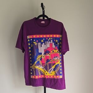 Vintage Puffy Paint Glitter 100% Cotton Purple Graphic Womens T-Shirt Size:Large